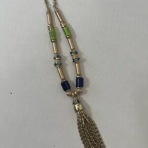 Chico's Gold and Green Beaded Necklace